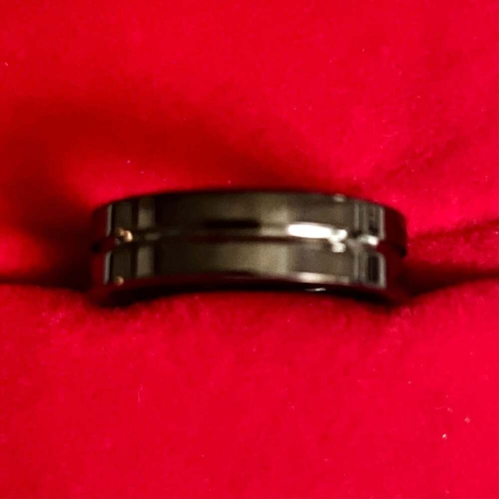 Tungsten Titanium Steel Black Grooved Polished Finish 6mm Unisex Band 9